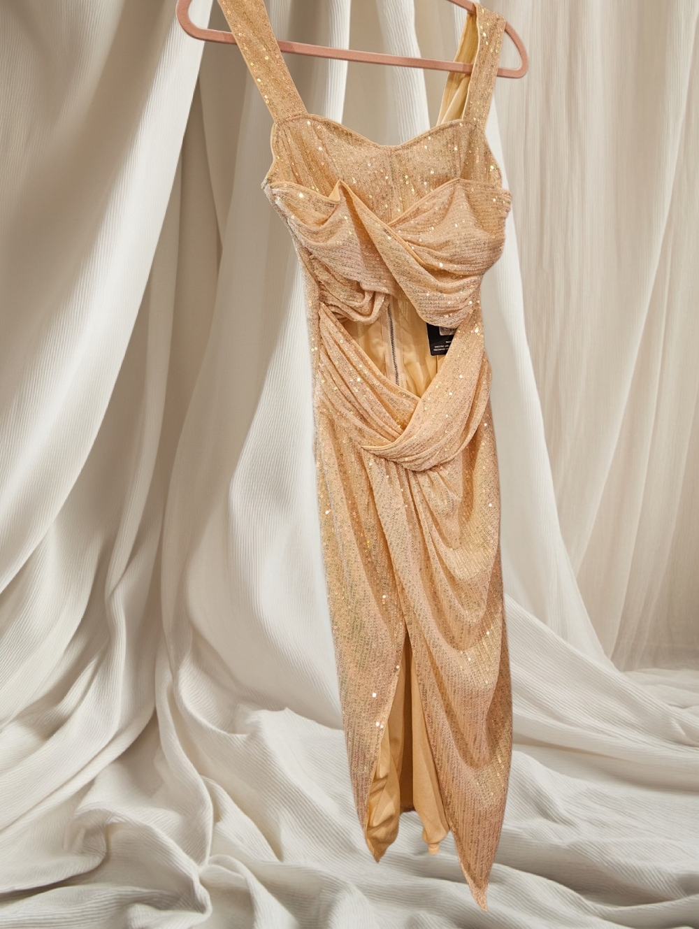 NWT PrettyLittleThing Women's Small Nude Sequin Twist Dress